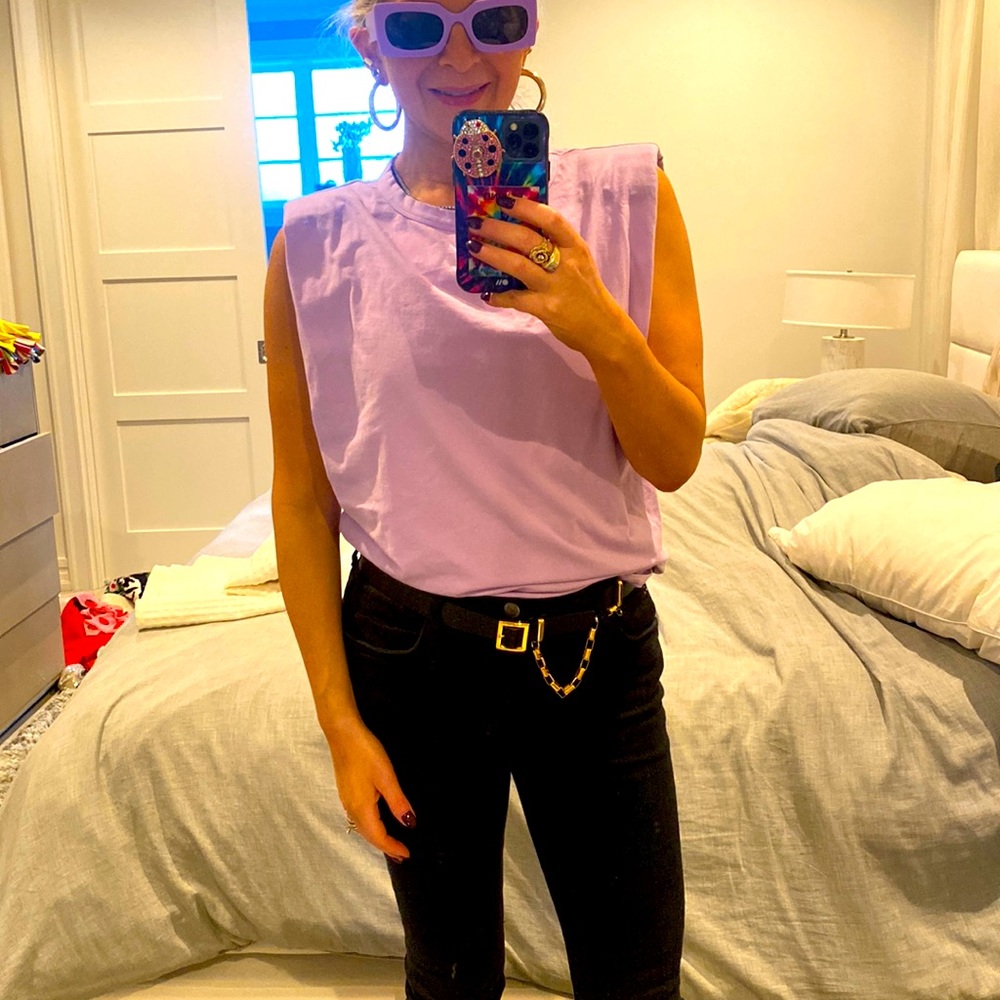 Purple padded shoulder sleeve top